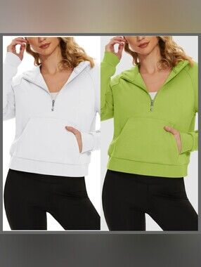 (1) White & (1) Olive Women's Zip-Up Hoodie L/XL